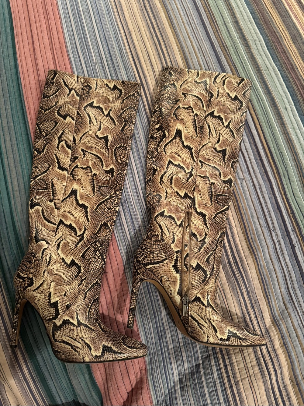 Vince Camuto 8.5 Snakeskin Print Knee High Stiletto Boots